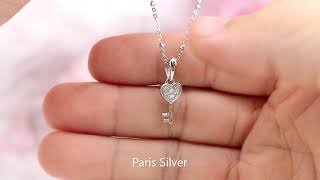 Kalung Liontin Kunci Hati Perak 925 Asli Lapis Emas Putih | Key of Heart Sterling Silver 925