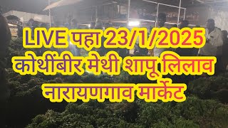 LIVE पहा 23/1/2025 कोथींबीर मेथी शापू लिलाव नारायणगाव मार्केट #बाजारभाव #मेथी #कोथींबीर #शेतकरी