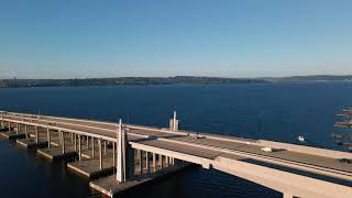 Fly Over The Washington 520 Floating bridge on a Sunny Freezing Day