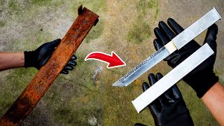 Secret Tanto Knife in Iron pipe - turn rusted iron into a tanto knife - Tony Channel