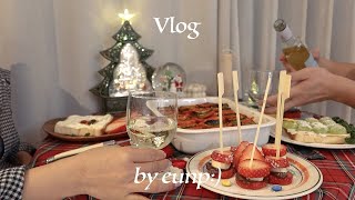 SUB]Christmas🎄Making tablecloths, kitchen cross, hot chocolate,chestnuts,Santa\u0026tree toast home party