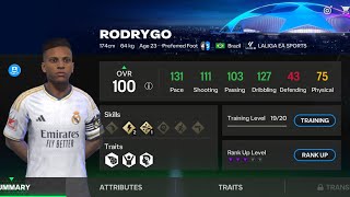 Upgrading Rodrygo to OVR 100 in FC Mobile