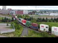 nice aerial view w zoom rare daylight stack train cn 121 at moncton nb