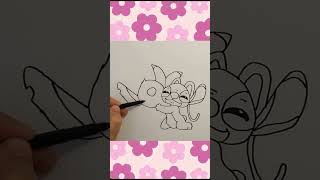 How to Draw Stitch and Angel Love from Lilo and Stitch #shorts #liloandstitch #new #drawing #cute