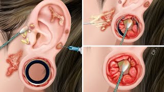 ASMR The best Earwax Care and Treatment, ear piercing cleaning, earwax plaque