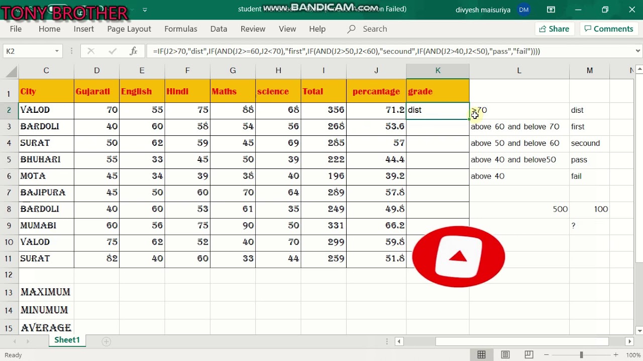 How To Create Student Marksheet Use Formula In Excel Sheet | Formula ...