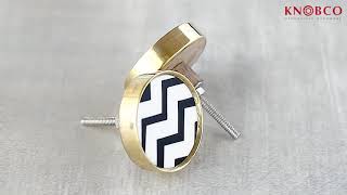 NTSHK 016 Round Black and White Zig Zag Wood Drawer Knobs