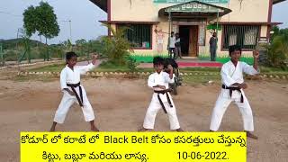 కోడూర్ లో కరాటే లో  Black Belt కోసం కసరత్తులు చేస్తున్న  కిట్టు, బబ్లూ మరియు లాస్య.      10-06-2022.