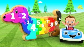 Dog Wooden Puzzle Toy Set 3D - Little Baby Fun Learning Colors & Numbers for Children Kids Education