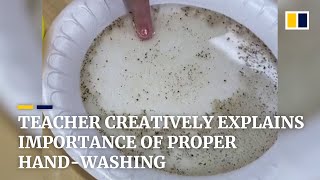 Teacher uses creativity and pepper to explain the importance of washing hands properly