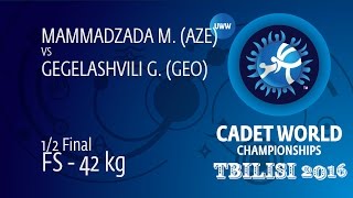 1/2 FS - 42 kg: M. MAMMADZADA (AZE) df. G. GEGELASHVILI (GEO) by FALL, 13-4