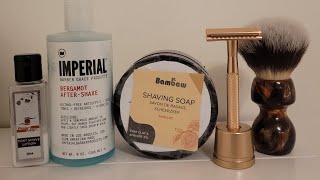 Wet shaving: Bambaw shaving soap | Bambaw safety razor | Yaqi Caramel shabing brush