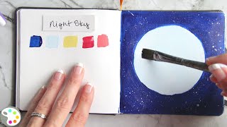 Night Sky with Moon / Painting Demo / Daily Art Therapy Painting #05 / Painting with Acrylics