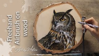 Airbrush on wood - Freehand Owl Painting!