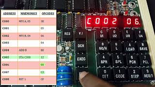 Getting to know 8085 MP Kit and 8 bit addition program!