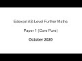 EdExcel AS-Level Further Maths October 2020 Paper 1 (Core Pure)