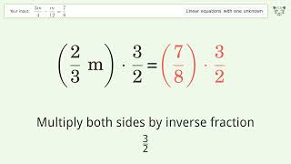 Linear equation with one unknown: Solve (3m)/4-m/12=7/8 step-by-step solution