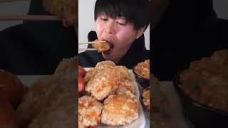 Mukbang ASMR 唐揚げ 卵焼き ウインナー 納豆ご飯 Japanese food #shorts