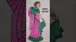 Beautiful Indian saree women||simple easy drawing #saree #stylish #trending #sareefashion #shorts