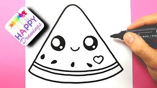 HOW TO DRAW DRAW A CUTE WATERMELON EASY - HAPPY DRAWINGS - By Rizzo Chris