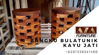 Jual Bangku Bulat Unik Kayu Jati - Kursi Teras | Aza Furniture