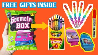 GEOMETRY BOX  Snacks mei nekli Magical sharpener, Crayons, Lead Pencil & Marker etc | 5 rs Only |