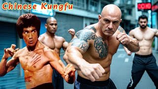 Three foreigners underestimate Bruce Lee's Kung Fu, but he beats them till they beg and cry!