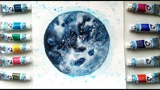 How To Paint Watercolor Moon  - Easy Tutorial