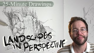 Draw a Rocky Waterfall Landscape in Perspective: 25-Minute Ink Drawing Tutorial