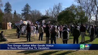 Groups gather at Davis park after Gandhi statue vandalized, removed