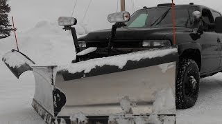 Snow Plowing Silverado Duramax Dually with Snowdogg VXF95 V Plow