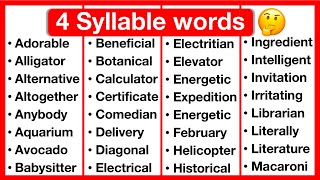 4 Syllable Word List 🤔 | Syllables in English | Types of Syllables | Learn with examples