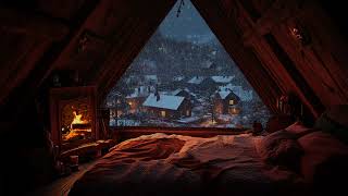 Peaceful Winter Cabin: Gentle Crackling Fire and Soothing Snowstorm Sounds for Restful Sleep