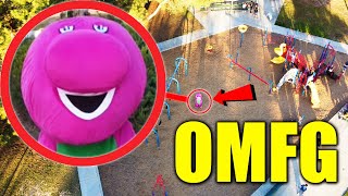DRONE CATCHES BARNEY.EXE AT HAUNTED PLAYGROUND RUNNING AROUND!! (HE CAME AFTER US!!)