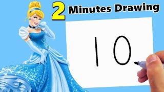 Disney Princess Drawing Cute Cinderella with Numbers 10 Step by Step Easy