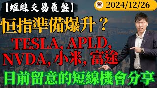 【短線交易覆盤】恒指準備爆升？ TESLA, APLD, NVDA, 小米, 富途 目前留意的短線機會分享