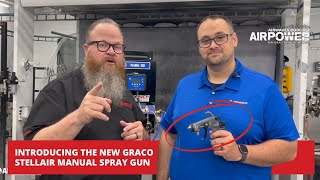 A breakdown of Stellair, Graco's newest Manual Spray Gun, featuring a quick-change fluid cartridge