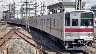 【9151F  川越整備所入場回送（インバーター更新等修繕工事）】東武9050系9151編成（トップナンバー）が回送電車として川越市駅4番線に到着停車するシーン（第8000列車）2024.6.4