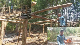 membikin tiang pondok shleter di dalam hutan