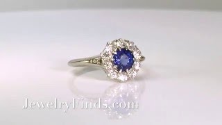 Antique Edwardian 1915 .83ct t.w. Sapphire \u0026 Old European Cut Diamond Halo Engagement Ring Platinum