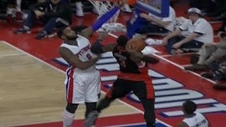 James Johnson dunks on Andre Drummond, gets decked on next play: Raptors at Pistons