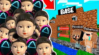 RETO DE LA BASE VS 1000000 MUÑECA DEL CALAMAR 🦑😱BASE DE NOOBSI Y BEBE NOOB VS SQUIDGAME en MINECRAFT