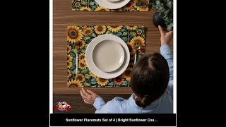 Sunflower Placemats Set of 4 | Bright Sunflower Country Kitchen Decor | High-Quality Dining Table...