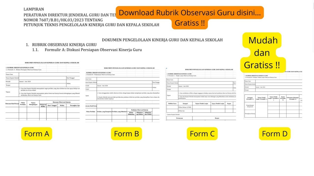 Download Rubrik Observasi Kinerja Guru Di Pmm Formulir A D Gratiss