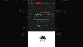 Subtraction of Two Numbers #python #pythonprogramming #pythontutorial #coding