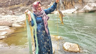 Fatemeh's happiness from fishing #fishing#nomadiclife