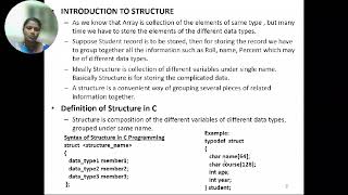 Lecture video on Structure in C by M Jayanthi