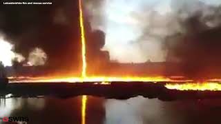 Rare fire tornado captured on video at industrial blaze in Derbyshire