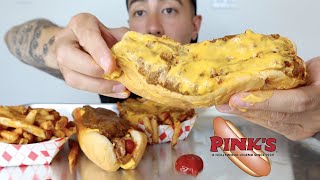 Chilli Cheese Dogs + Nacho Chilli Cheese Fries | Pinks Hot Dogs LA Mukbang