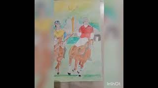 DRAWING OF POLO GAME  WATER COLOUR